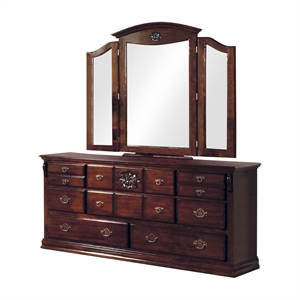 furniture of america hemps solid wood 2-piece dresser and mirror in dark pine