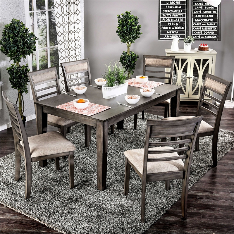 Furniture of America Alyssum Rustic Wood 7-Piece Dining Set in Weathered Gray