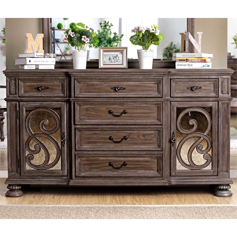 Furniture of America Clyde Wood 6-Drawer Buffet Server in Rustic Natural Tone