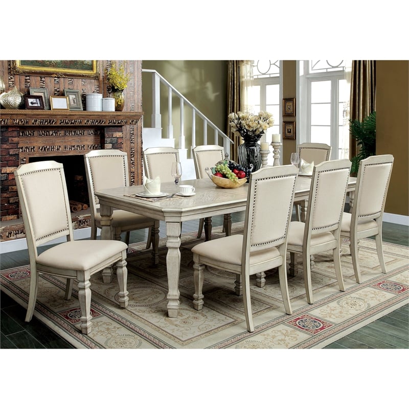 Furniture of America Gaines Wood Dining Table with Leaf in Antique White
