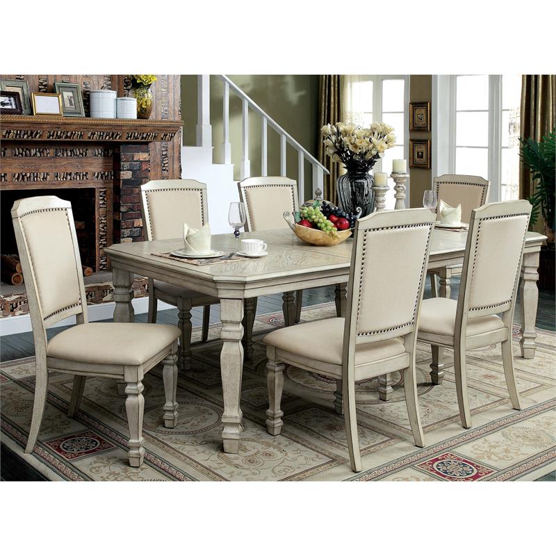 Furniture of America Gaines Wood Dining Table with Leaf in Antique White