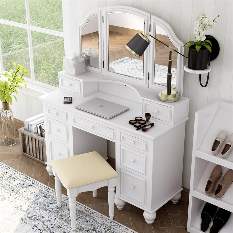 Furniture of America Tamarah Wood 3-Piece Bedroom Vanity Set in White