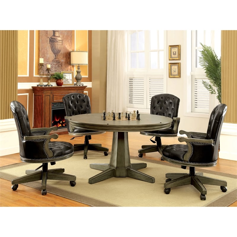 Furniture of America Bellamy Wood Round Multi-Purpose Gaming Table in Gray