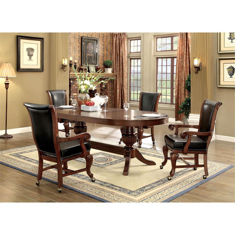 Furniture of America Enschede Solid Wood Gaming Table in Brown Cherry