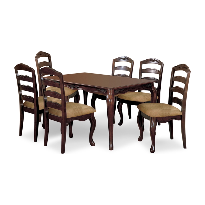 Furniture of America Pienne Transitional 7-Piece Wood Dining Set in Dark Walnut