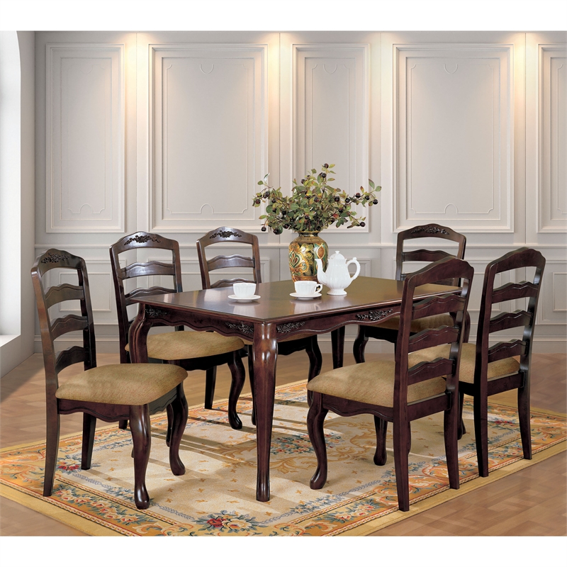 Furniture of America Pienne Transitional 7-Piece Wood Dining Set in Dark Walnut