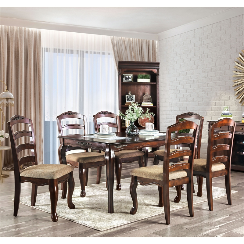 Furniture of America Pienne Transitional 7-Piece Wood Dining Set in Dark Walnut