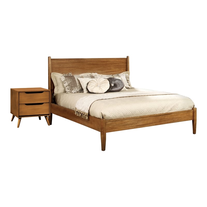 FOA Belkor 2-Piece Oak Solid Wood Bedroom Set - Queen + Nightstand