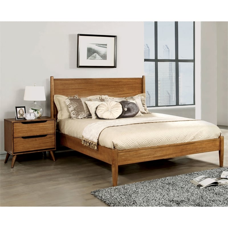 FOA Belkor 2-Piece Oak Solid Wood Bedroom Set - King + Nightstand