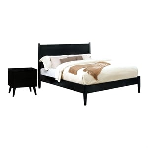 FOA Belkor 2-Piece Black Solid Wood Bedroom Set - Queen + Nightstand