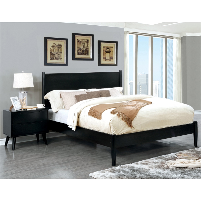FOA Belkor 2-Piece Black Solid Wood Bedroom Set- King + Nightstand