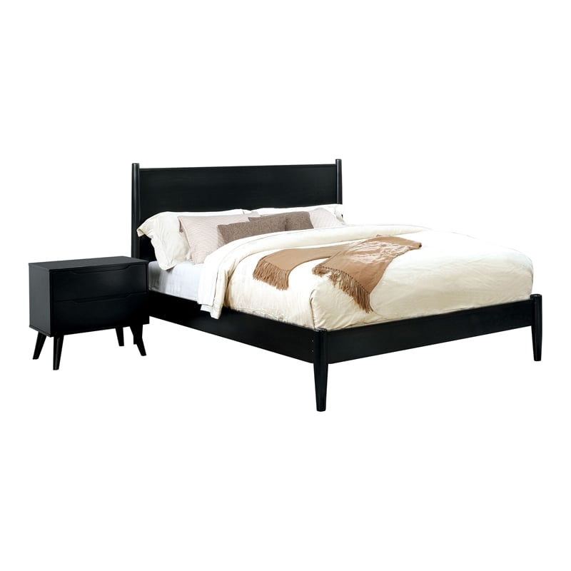 FOA Belkor 2-Piece Black Solid Wood Bedroom Set- King + Nightstand