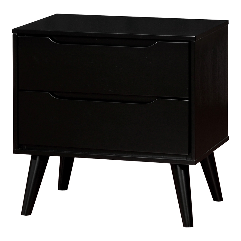 FOA Belkor 2-Piece Black Solid Wood Bedroom Set - Cal King + Nightstand