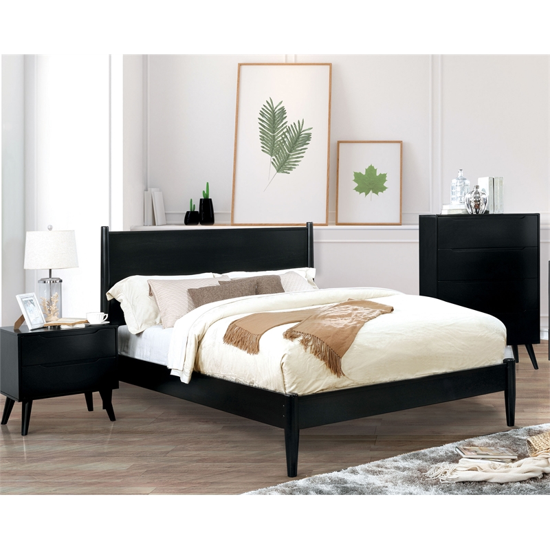 FOA Belkor 3-Piece Black Solid Wood Bedroom Set - Queen + Nightstand + Chest