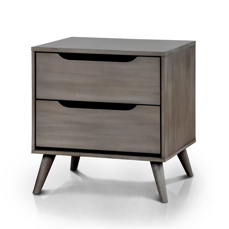 FOA Belkor 2-Piece Gray Solid Wood Bedroom Set - Queen + Nightstand