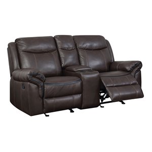 furniture of america brinn transitional faux leather reclining loveseat in brown