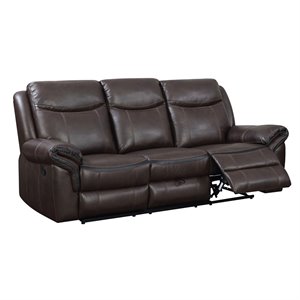 furniture of america brinn transitional faux leather reclining sofa in brown