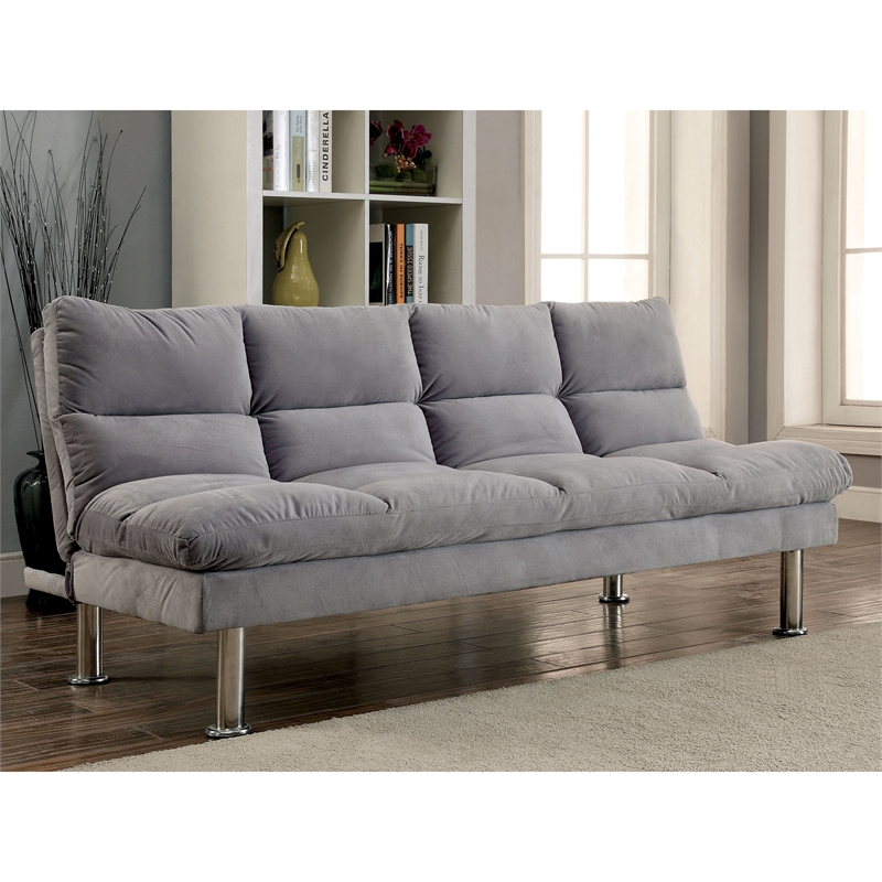 Furniture of America Kaleo Modern Microfiber Futon Sofa in Gray Cymax