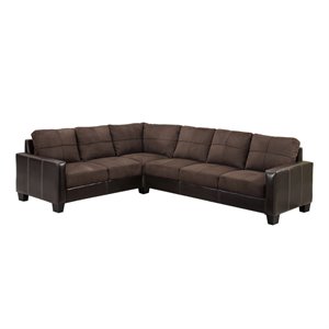 furniture of america everett two-tone faux leather sectional sofa in chocolate