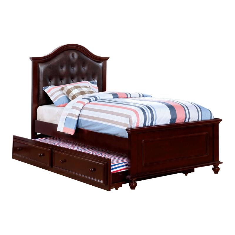 Furniture of America Noell Full Bed with Faux Leather Headboard in Dark
