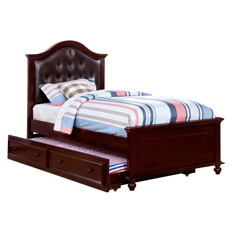 Furniture Of America Noell Dark Walnut Twin Bed With Faux Leather Headboard Idf 7155ex T