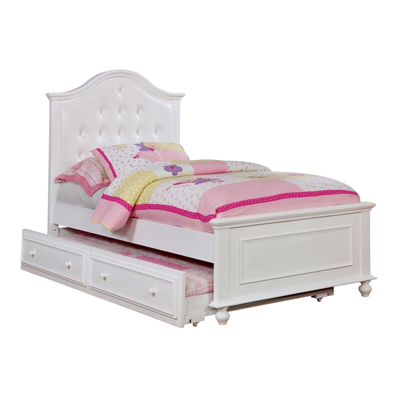 Furniture of America Noell Full Bed with Faux Leather Headboard in White