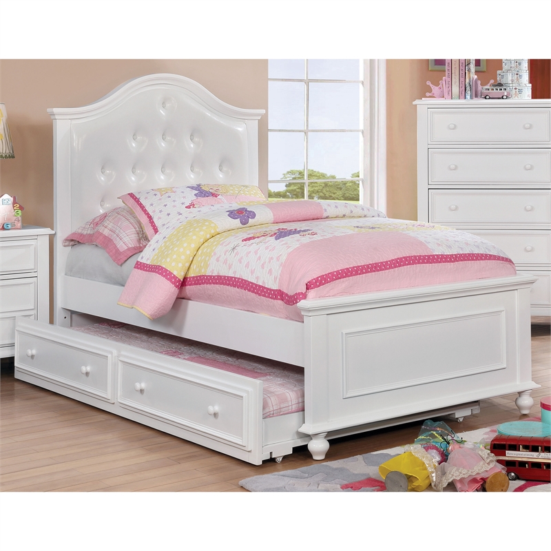 Noell Twin Bed with Faux Leather Headboard in White