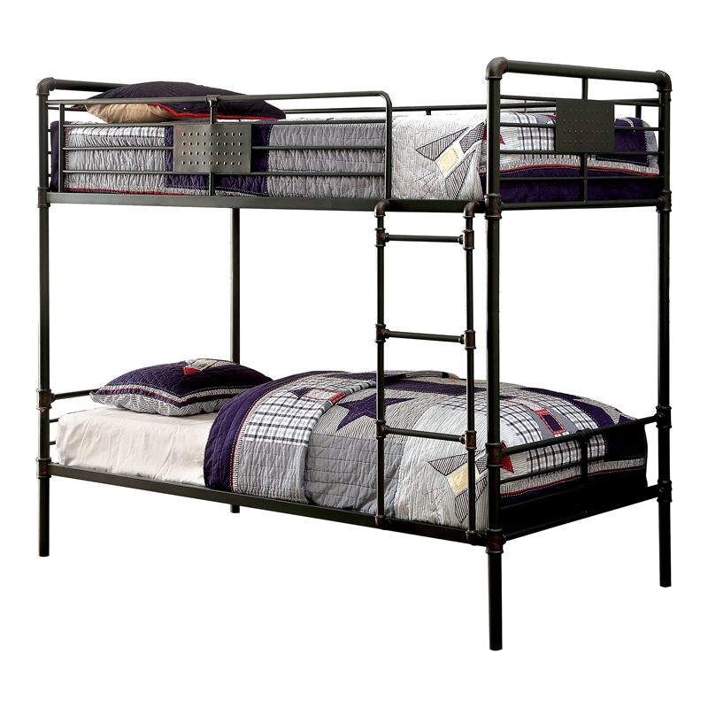 Furniture of America Bryon Metal Twin over Twin Bunk Bed in Antique Black