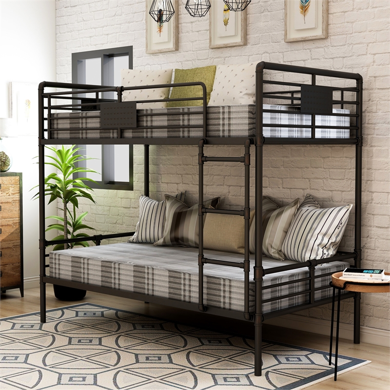 Furniture of America Bryon Metal Twin over Twin Bunk Bed in Antique Black