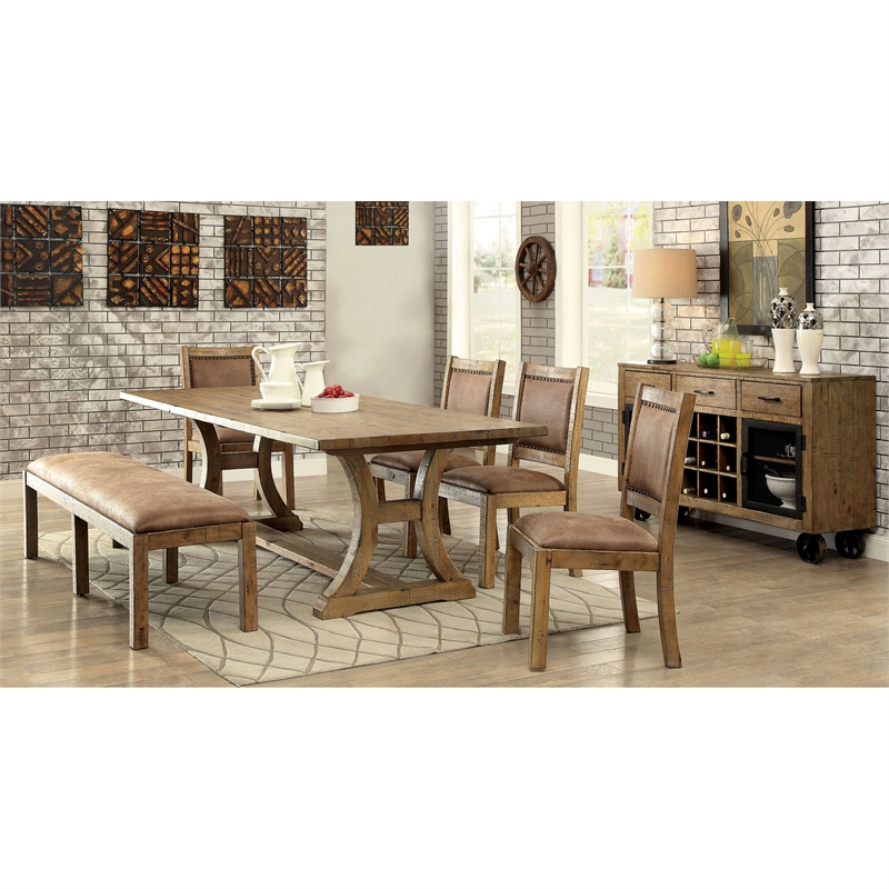 Furniture Of America Liston 77 Inch Wood Dining Table In Rustic Pine Idf 3829t 77