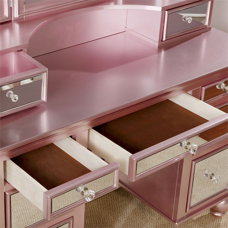 Furniture of America Diane Contemporary Wood 3-Piece Vanity Set in Rose Gold