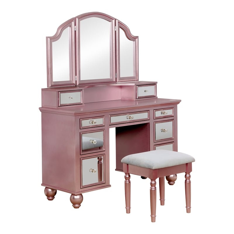 Furniture of America Diane Contemporary Wood 3-Piece Vanity Set in Rose Gold
