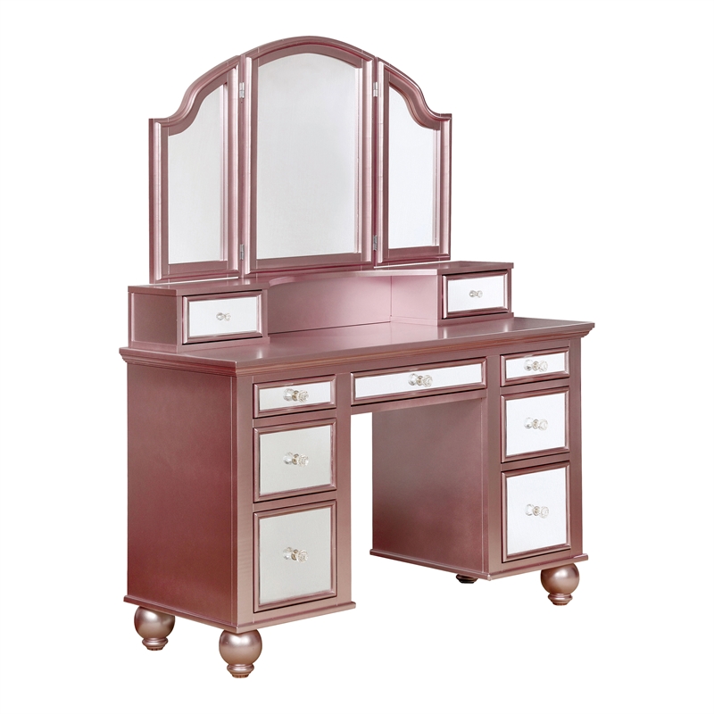 Furniture of America Diane Contemporary Wood 3-Piece Vanity Set in Rose Gold