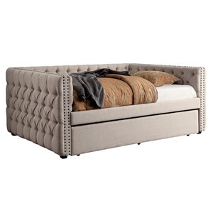 furniture of america acnitum fabric tufted daybed with trundle in ivory