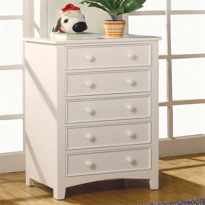 Furniture of America Dimanche Solid Wood 5-Drawer Chest in White