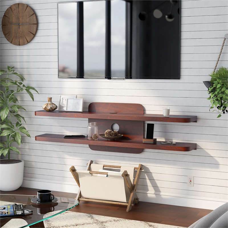 Furniture of America Brie Wood 2-Tier Floating TV Stand in Vintage Walnut