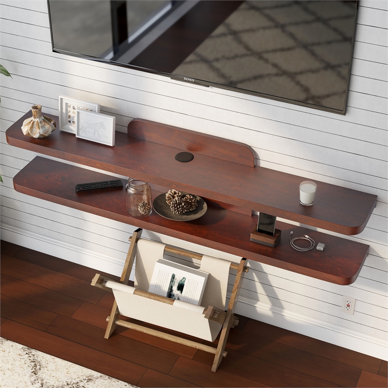 Furniture of America Brie Wood 2-Tier Floating TV Stand in Vintage Walnut