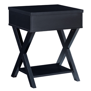 furniture of america lance rustic lift-top wood end table in black