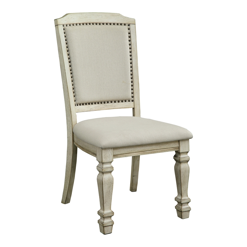 Furniture of America Gaines Fabric Padded Side Chair in Antique White (Set of 2)