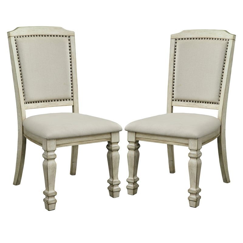 Furniture of America Gaines Fabric Padded Side Chair in Antique White (Set of 2)