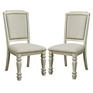 Furniture of America Gaines Fabric Padded Side Chair in Antique White (Set of 2)