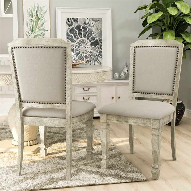 Furniture of America Gaines Fabric Padded Side Chair in Antique White (Set of 2)