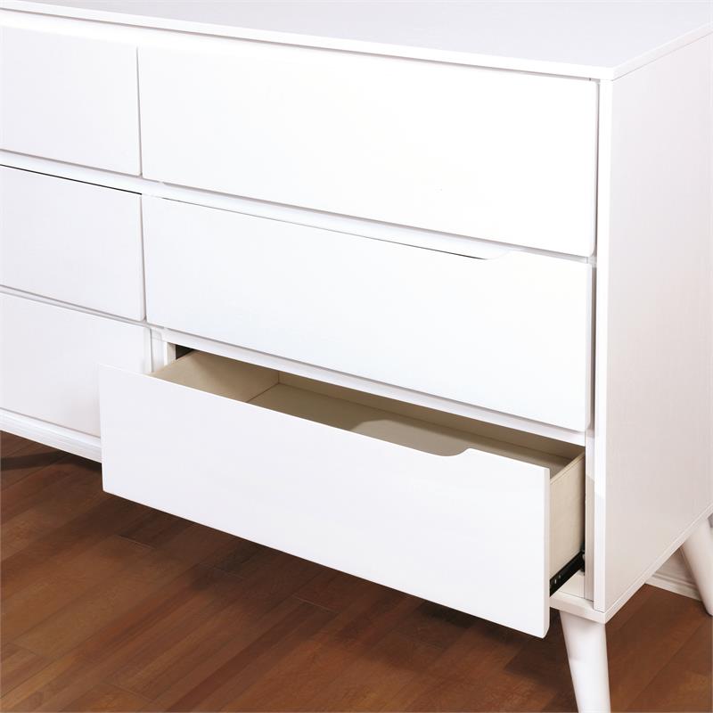 Furniture of America Belkor Mid-Century Modern Wood 6-Drawer Dresser in White