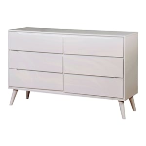 Furniture of America Belkor Mid-Century Modern Wood 6-Drawer Dresser in White