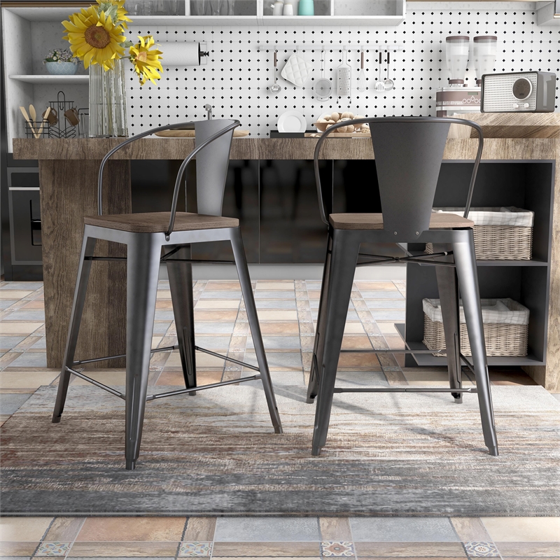 Furniture of America Mayfield Metal Counter Stool in Dark Bronze (Set of 2)