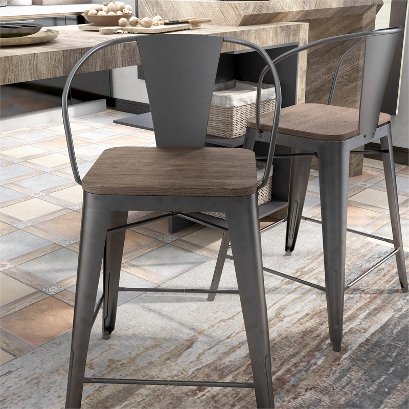Furniture of America Mayfield Metal Counter Stool in Dark Bronze (Set of 2)