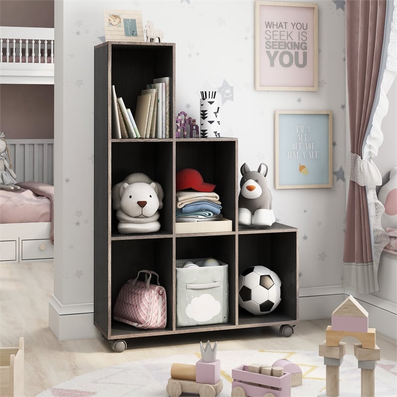 Furniture of America Chapin Wood 6-Compartment Bookcase in Cappuccino