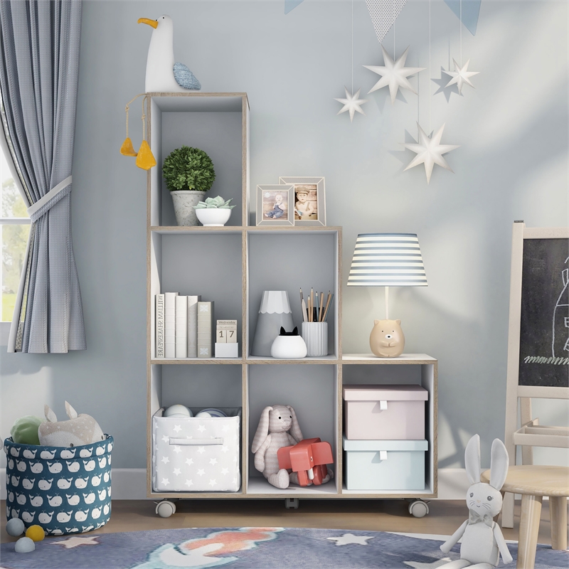 Furniture of America Chapin Wood 6-Compartment Bookcase in White