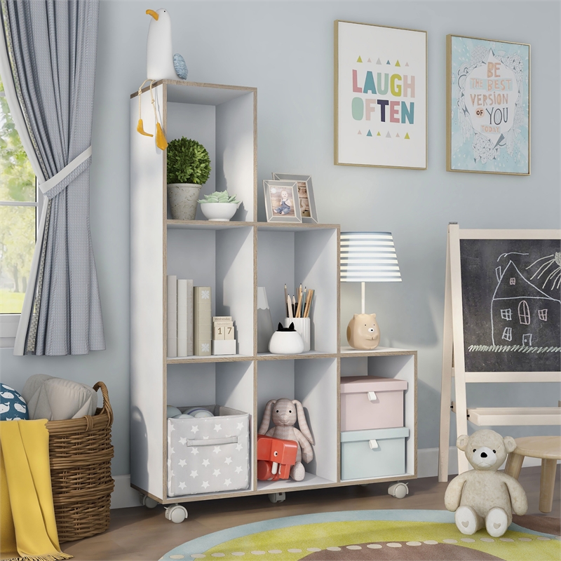 Furniture of America Chapin Wood 6-Compartment Bookcase in White