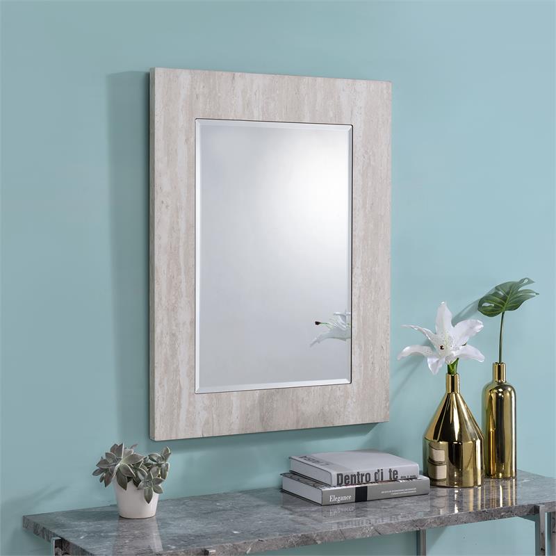 Furniture of America Thayer Wood Rectangular Beveled Wall Mirror in White